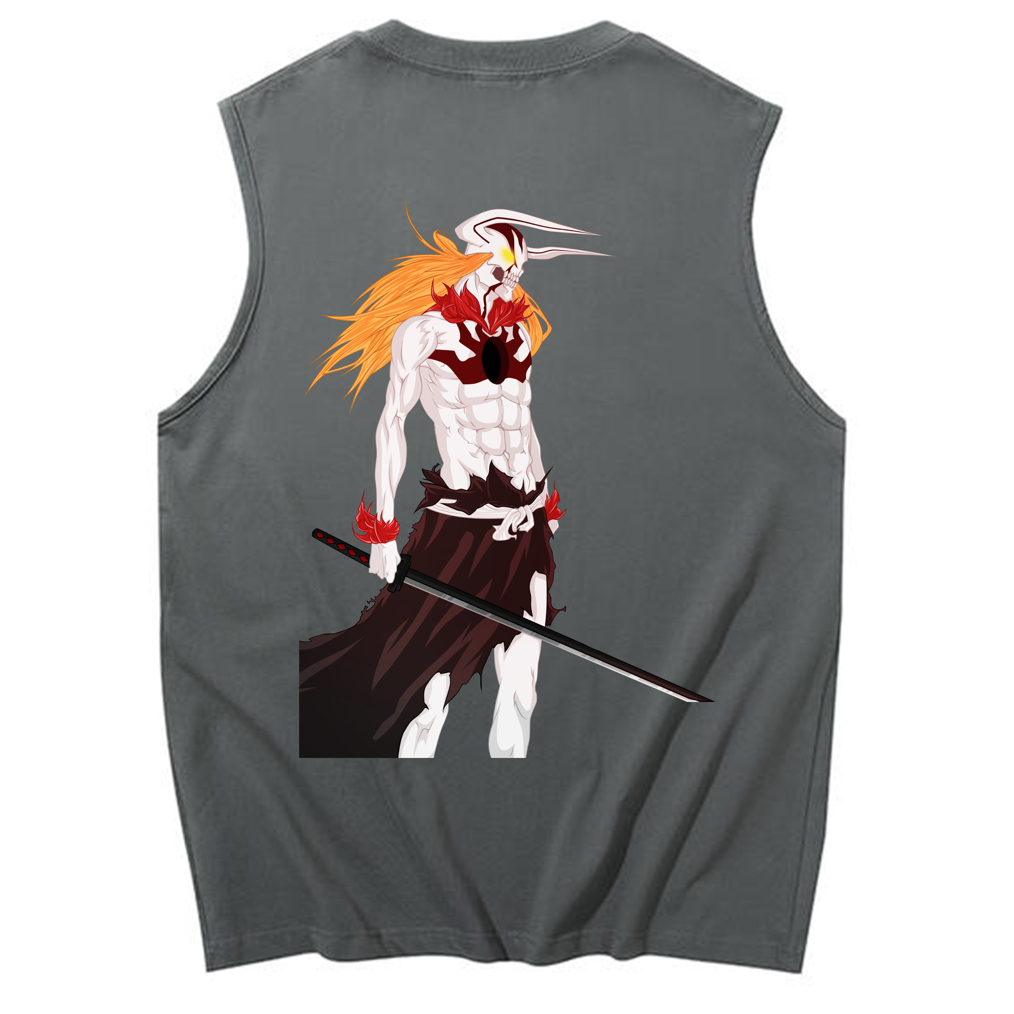 （画像用） ブリーチ 黒崎一護（くろさき いちご）BLEACH Kurosaki Ichigo コットン100％タンクトップ（背面プリント）